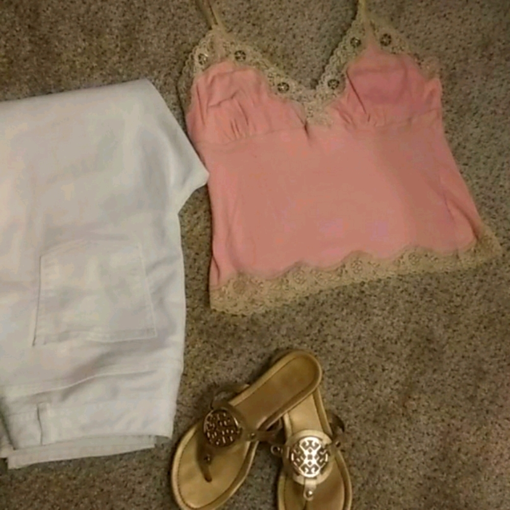 pink jeweled tank w/ shelf bra. size small new